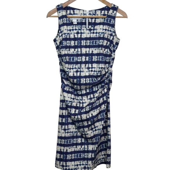 Sara Campbell Made in the USA Size XS Blue Ikat Print Sleeveless Shirred Dress - Picture 1 of 8